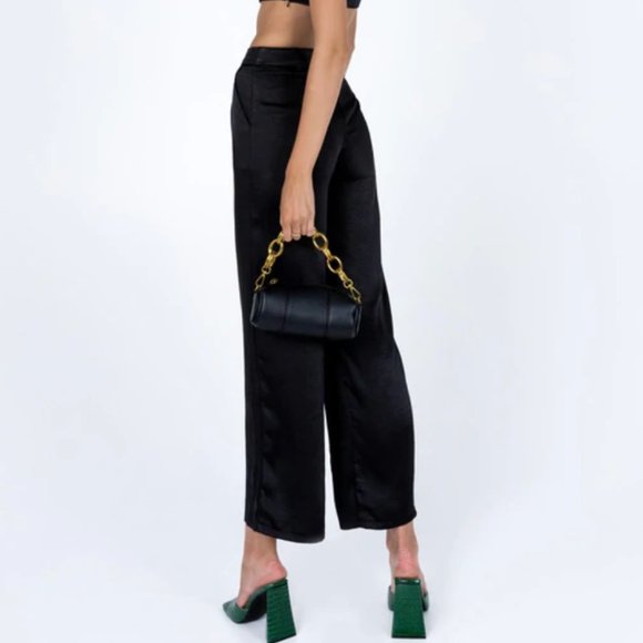 Princess Polly Huxley Black Satin Wide Leg Trouser Pants 8 - Picture 5 of 10